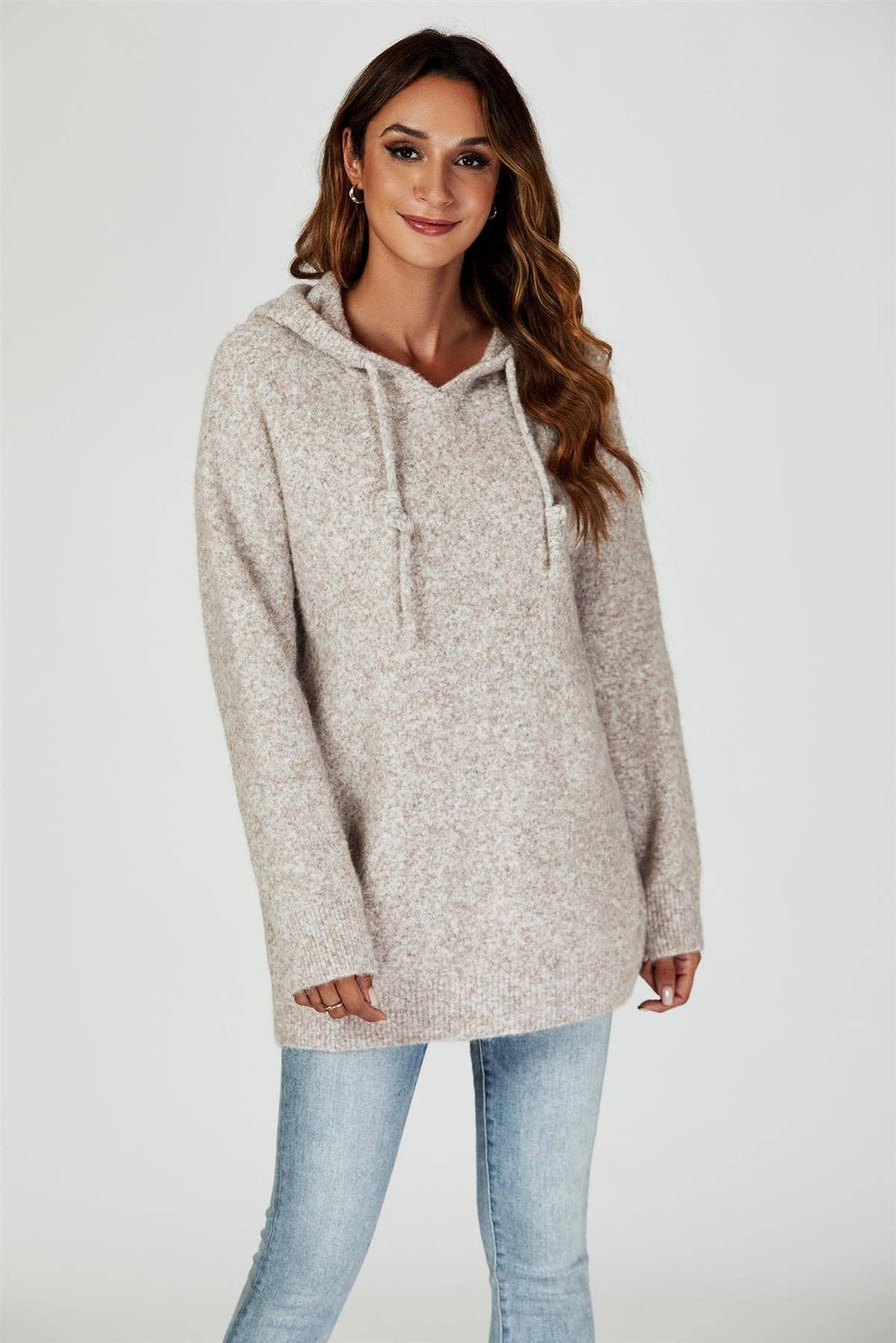 🤎 Hoodie en maille beige – Confort & style décontracté