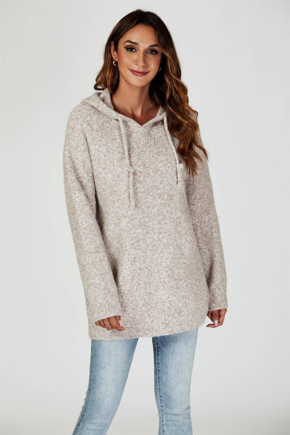 🤎 Hoodie en maille beige – Confort & style décontracté