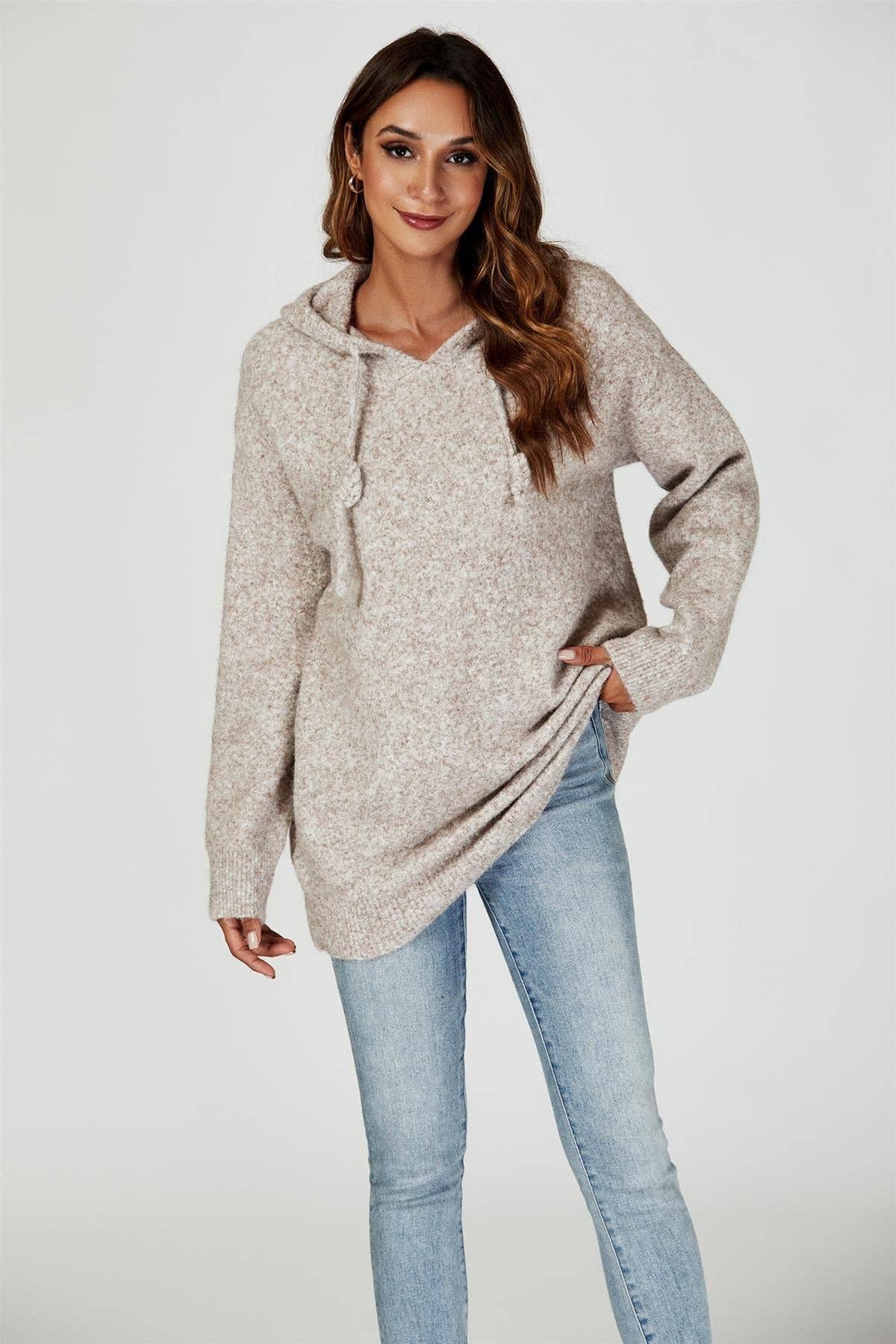 🤎 Hoodie en maille beige – Confort & style décontracté