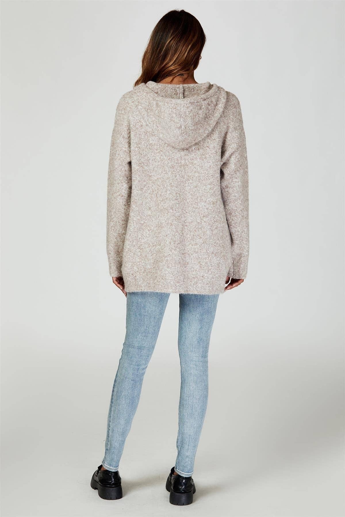 🤎 Hoodie en maille beige – Confort & style décontracté