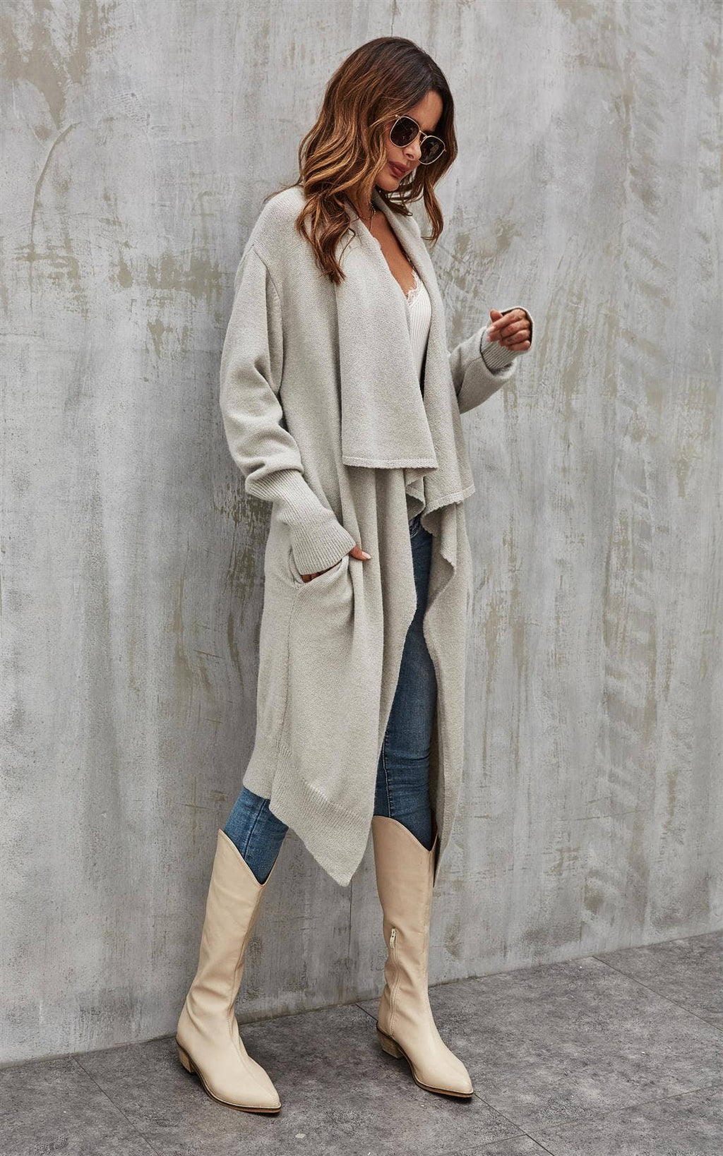 ✨ Cardigan oversize gris à effet froissé – Style bohème