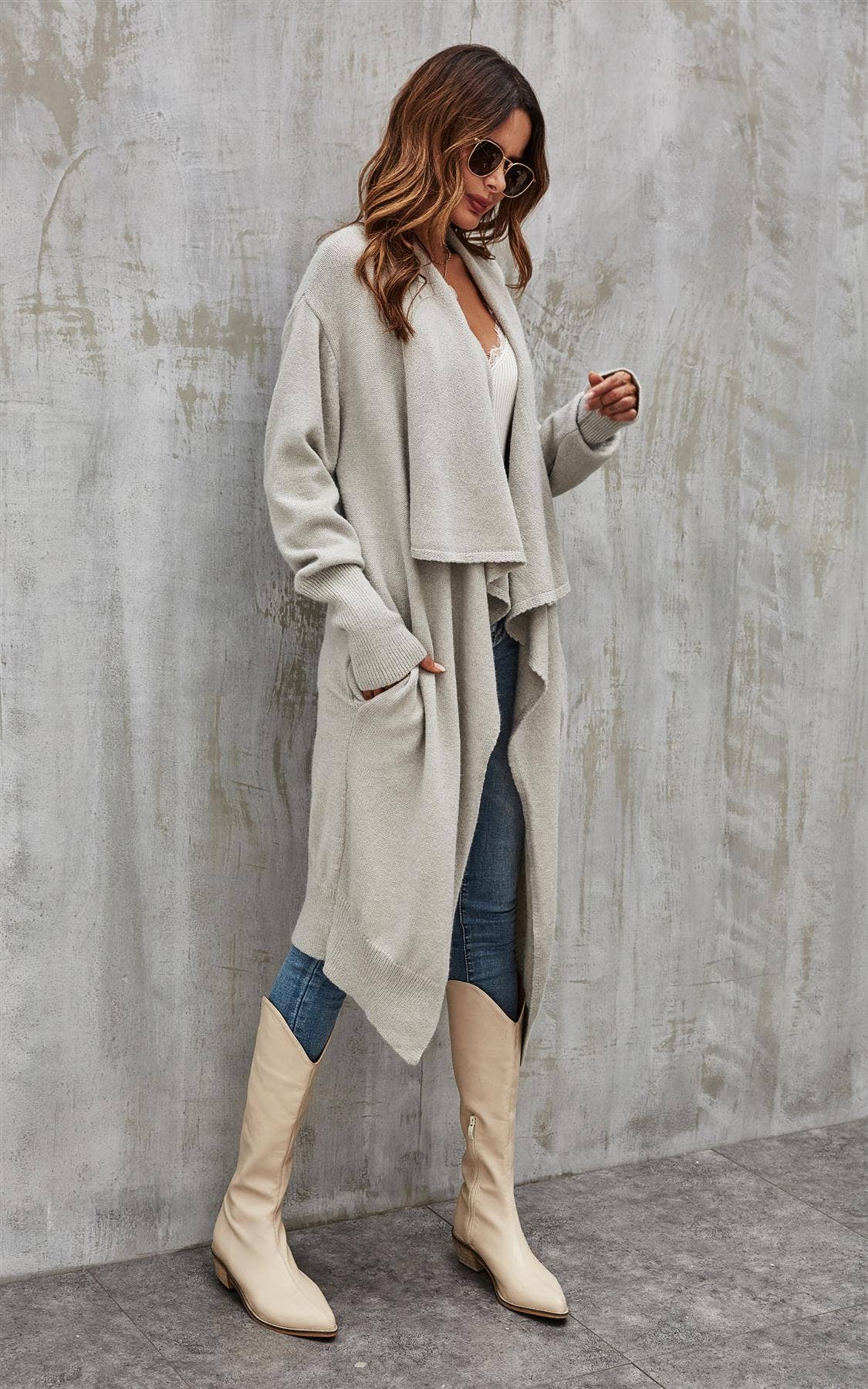 ✨ Cardigan oversize gris à effet froissé – Style bohème